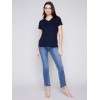 V-Neck Linen T-Shirt - Navy