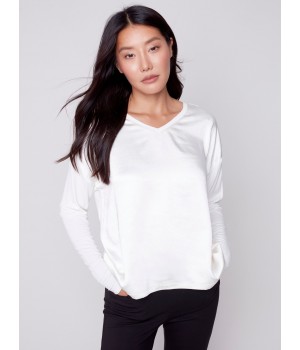 Satin and Jersey Knit Top - Ecru