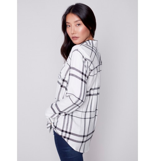 Soft Plaid Button-Down Shirt - Ecru