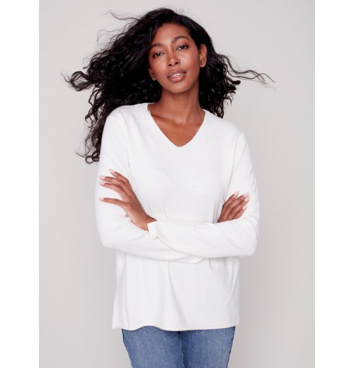 Basic V-Neck Sweater - Ecru