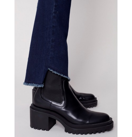 Bootcut Jeans with Asymmetrical Fringed Hem - Blue Black