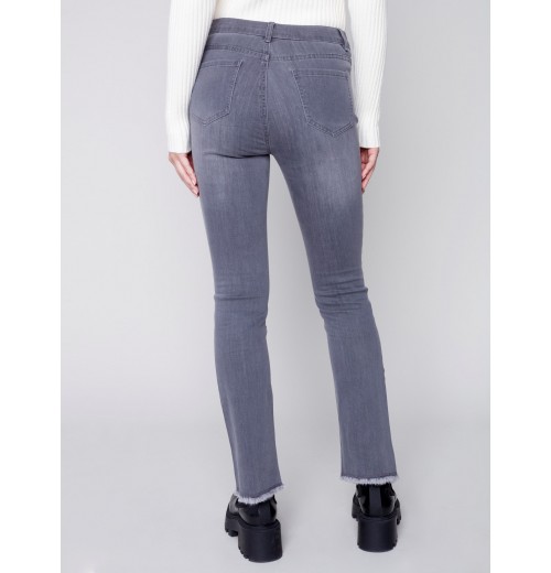 Bootcut Jeans with Asymmetrical Fringed Hem - Medium Gray