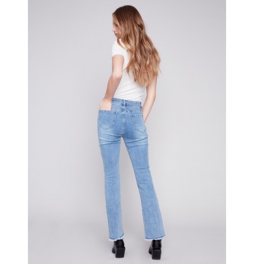 Bootcut Jeans with Asymmetrical Hem - Light Blue