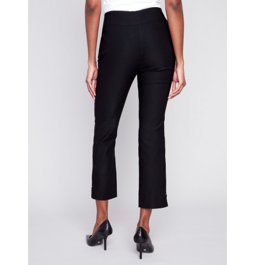 Capri Pants with Hem Slit - Black