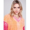 Color Block Cotton Sweater - Tangerine