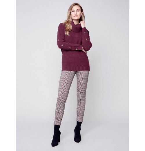 Cowl Neck Sweater with Button Detail - Port