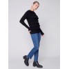 Crew Neck Sweater with Frayed Detail - Black