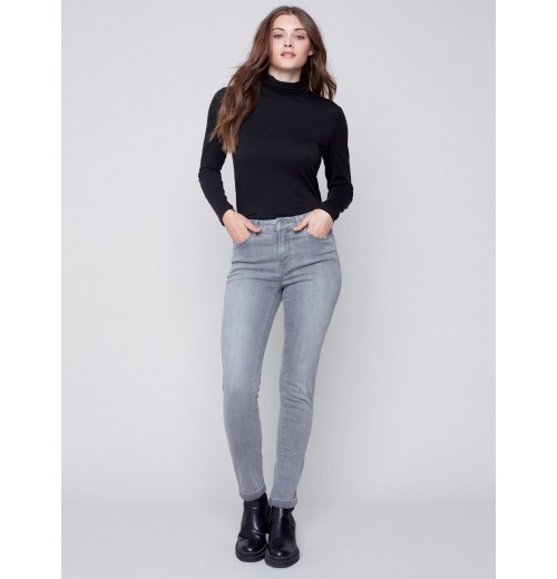 Cuffed Hem Jeans - Soft Gray