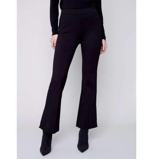 Flare Ponte Pants with Side Slits - Black