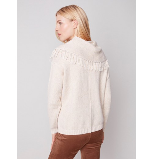 Fringed Cowl Neck Sweater - Ecru