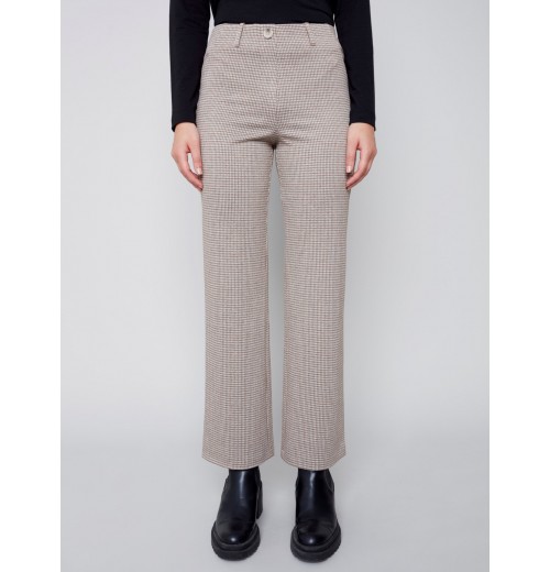 Houndstooth Flare Ponte Pants - Almond