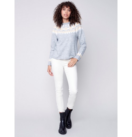 Jacquard Knit Ski Sweater - Gray