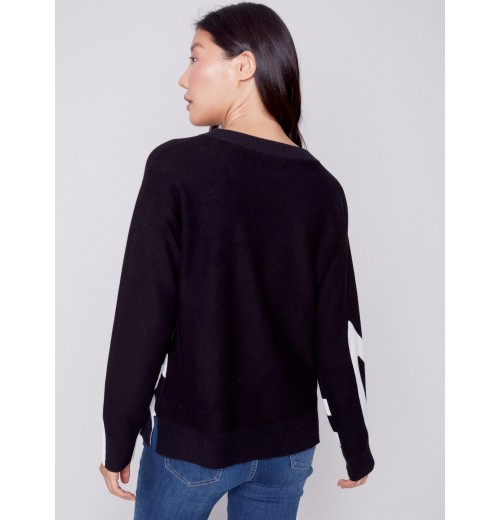 Jacquard Ottoman Cotton Sweater - Black