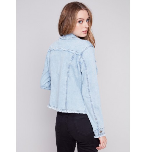 Jean Jacket with Frayed Edges - Bleach Blue