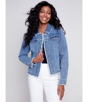 Jean Jacket with Frayed Edges - Medium Blue