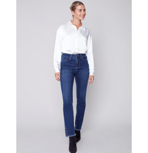 Jeans with Eyelet Hem Detail - Indigo