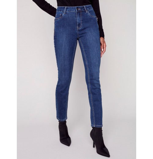 Jeans with Zipper Pocket Detail - Indigo