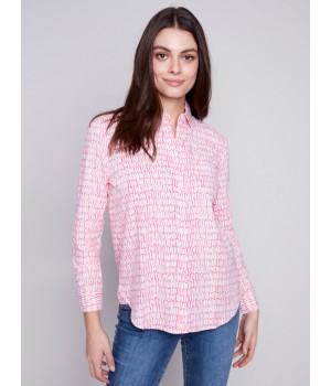 Linen Blend Button-Down Shirt - Flamingo