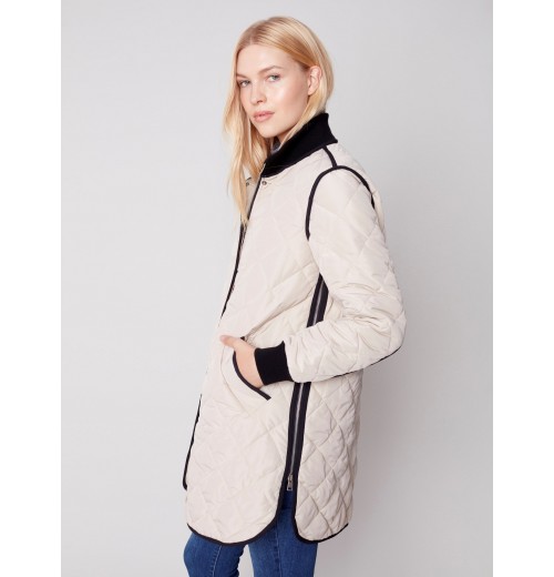 Long Quilted Puffer Jacket - Almond