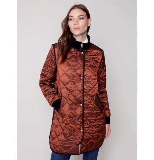 Long Quilted Puffer Jacket - Cinnamon