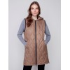 Long Quilted Puffer Vest with Hood - Truffle