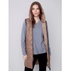 Long Quilted Puffer Vest with Hood - Truffle