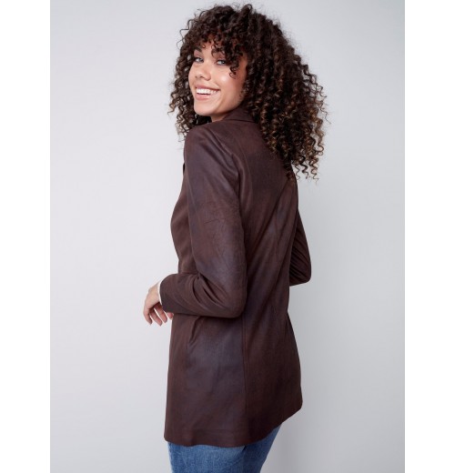 Long Vintage Faux Suede Jacket - Chocolate