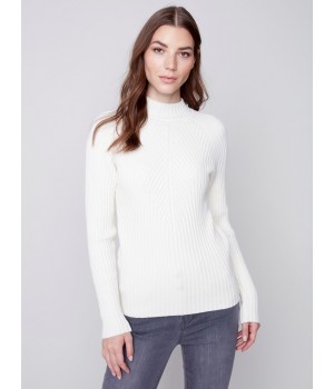 Mock Neck Rib Sweater - Ecru