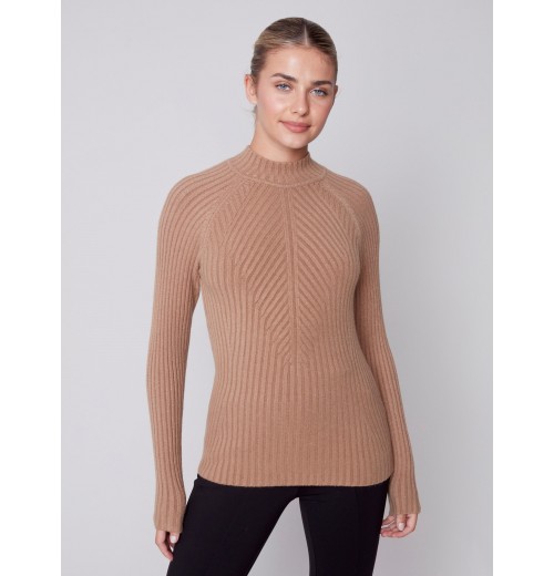 Mock Neck Rib Sweater - Truffle