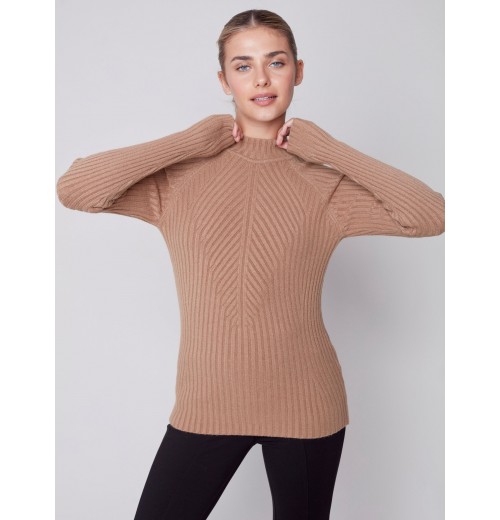 Mock Neck Rib Sweater - Truffle