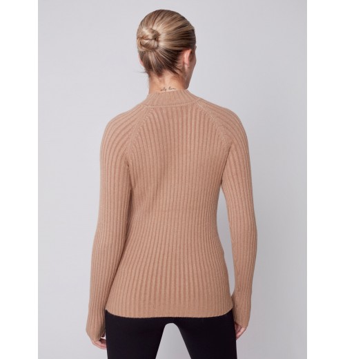 Mock Neck Rib Sweater - Truffle