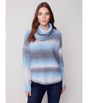 Ombré Sweater with Removable Scarf - Denim