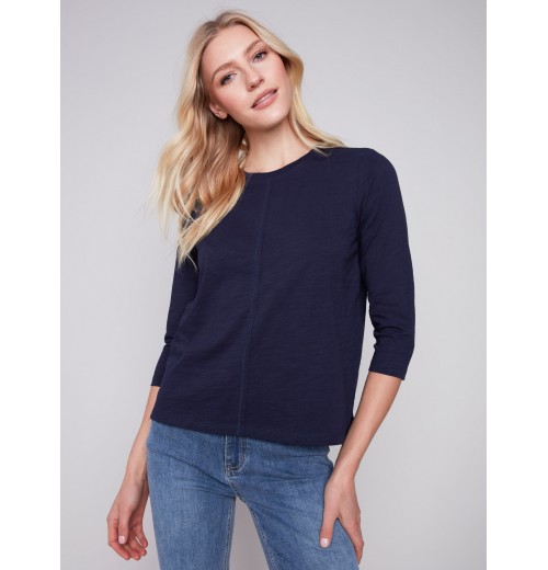 Organic Cotton Slub Knit Top - Navy