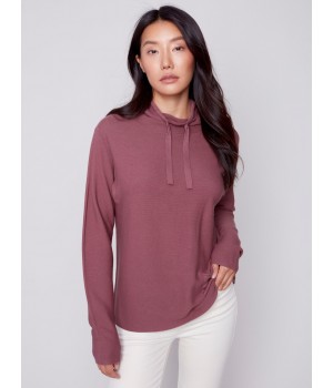 Ottoman Cotton Funnel Neck Sweater - Raspberry