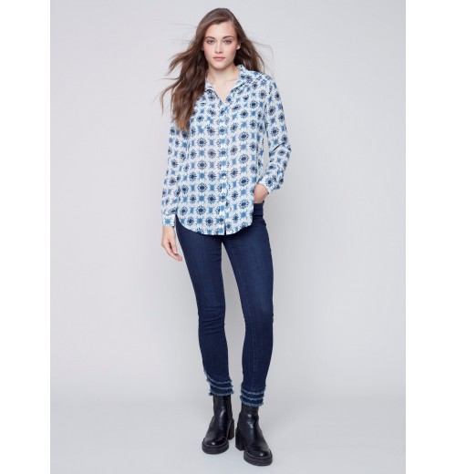 Printed Crinkle Georgette Blouse - Denim