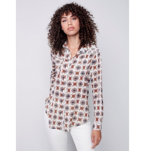 Printed Crinkle Georgette Blouse - Ecru