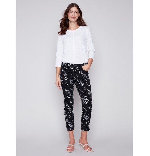 Printed Crinkle Jogger Pants - Leaves