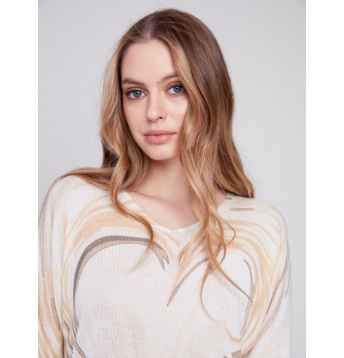 Printed Dolman Sweater - Stone