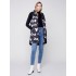 Printed Long Quilted Puffer Vest with Hood - Black & Cream