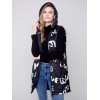 Printed Long Quilted Puffer Vest with Hood - Black & Cream