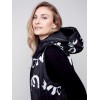 Printed Long Quilted Puffer Vest with Hood - Black & Cream