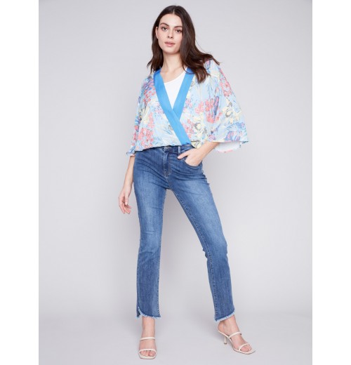 Printed Overlap Blouse - Lillypad