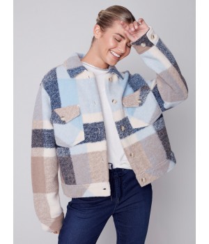 Short Plaid Boiled Wool Jacket - Snowflake