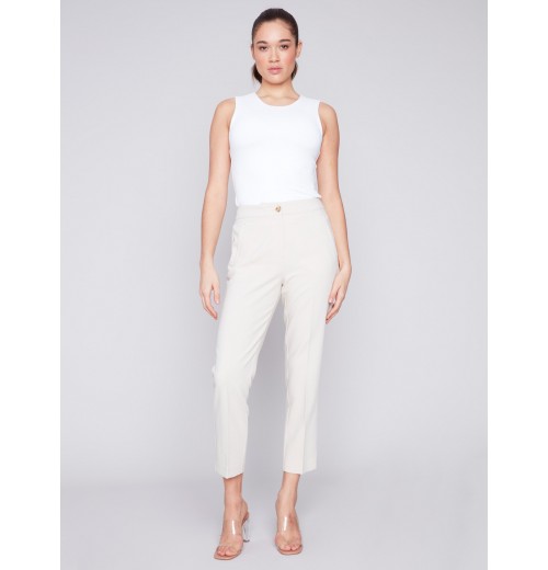 Side Slit Tapered Pants - Beige