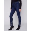 Slim Leg Jeans with Geometric Embroidery - Blue Black