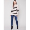 Striped Sweater with Cowl Neck - Almond