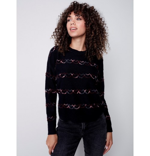 Sweater with Embroidered Hearts - Black