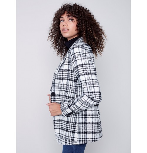 Tailored Plaid Blazer - Black & Cream