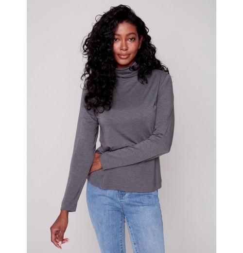 Tencel Turtleneck Top - Charcoal