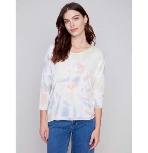 Tie Dye V-Neck Knit Top - Tulip